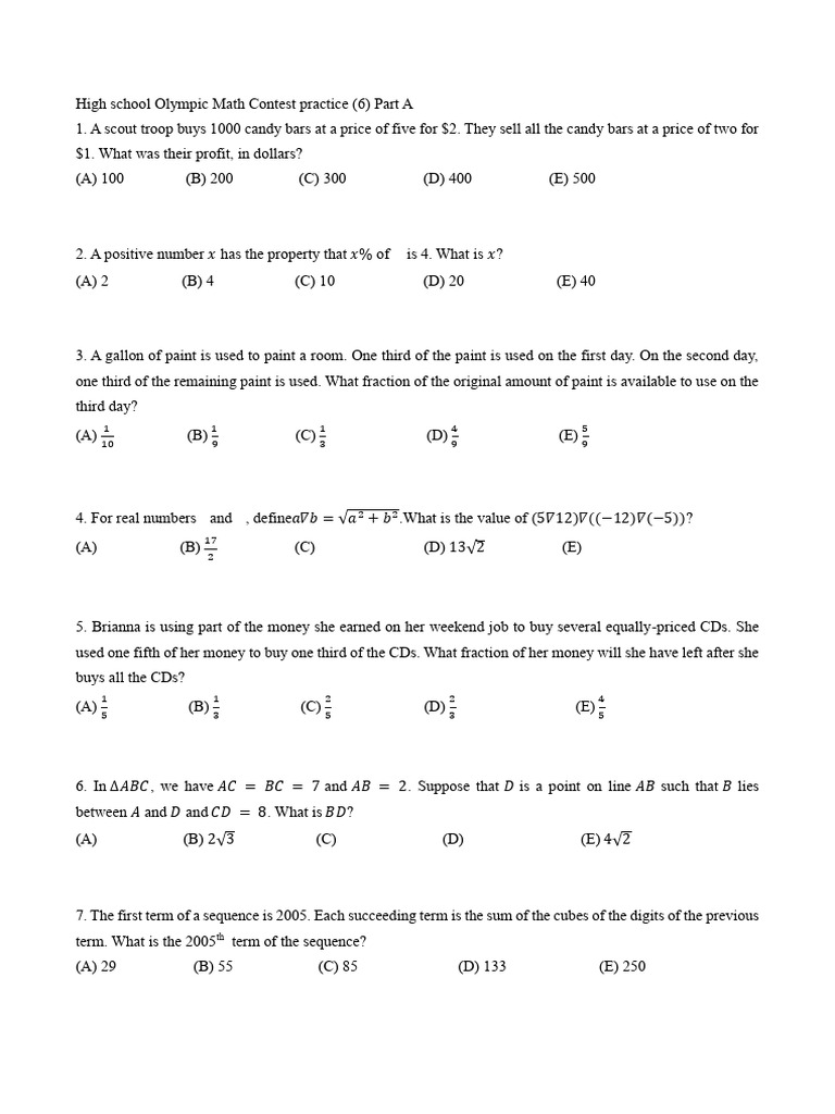 Olympic Math Contest Practice Problems | PDF | Mathematics | Euclidean ...