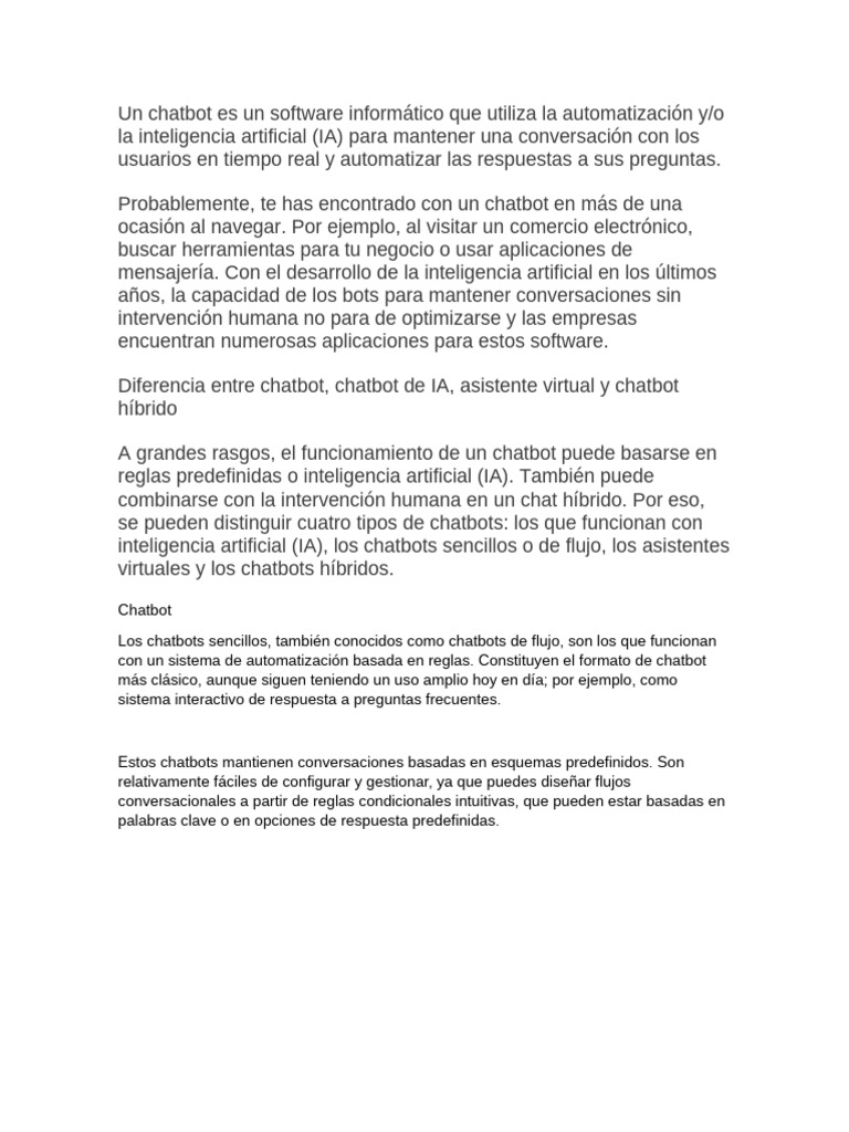 Tipos de Chatbots y Avances en IA | PDF | Inteligencia artificial ...