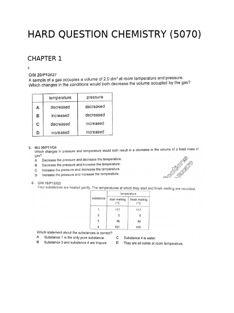 Hard Questions of Chemistry p1 | PDF