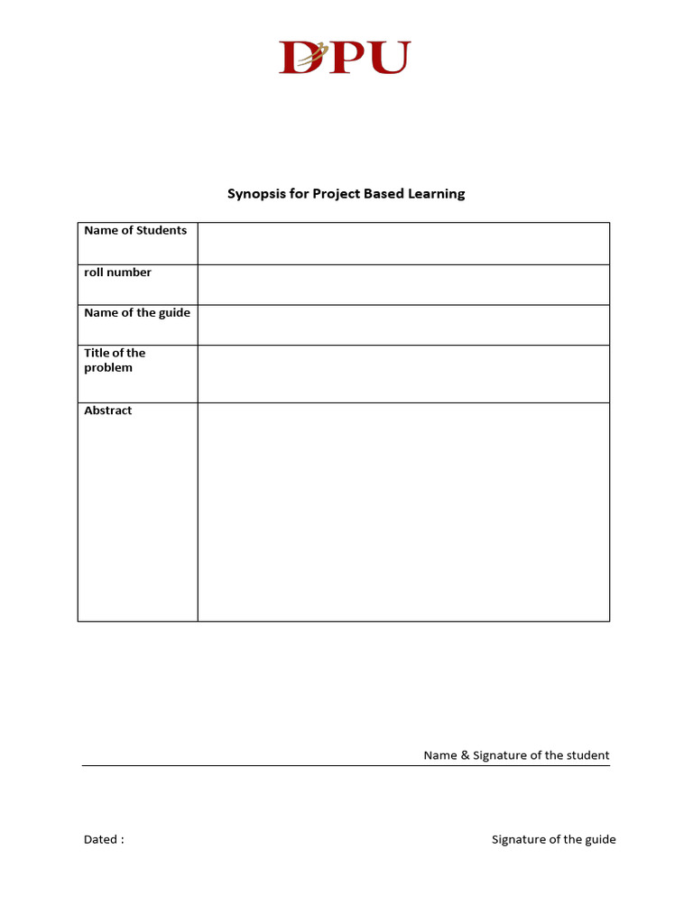 Project Synopsis Template Guide | PDF