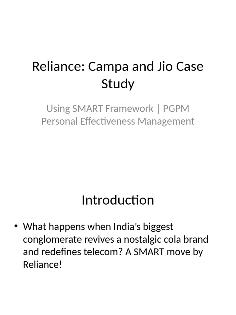 Reliance Campa Jio SMART Framework PGPM | PDF | Brand | Retail