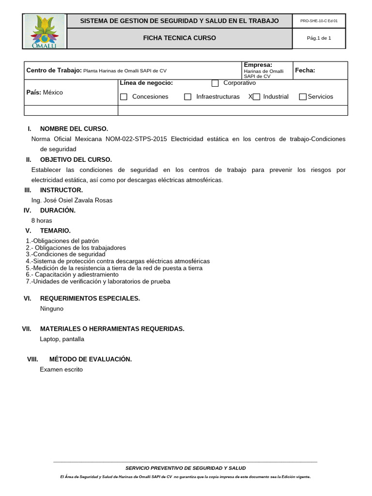Curso NOM-022-STPS-2015: Seguridad Eléctrica | PDF