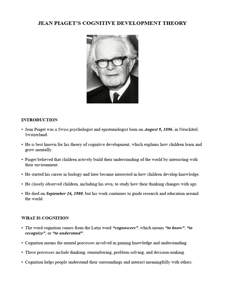Piaget's Cognitive Development Stages | PDF | Thought | Schema (Psychology)