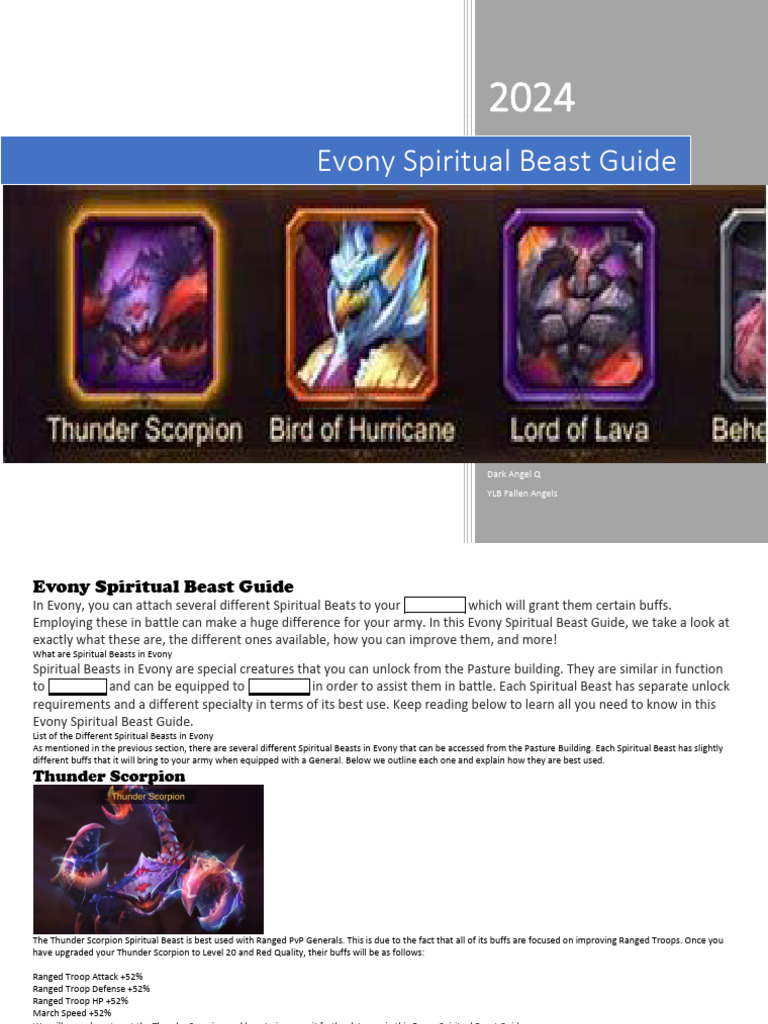 Evony Spiritual Beast Guide | PDF