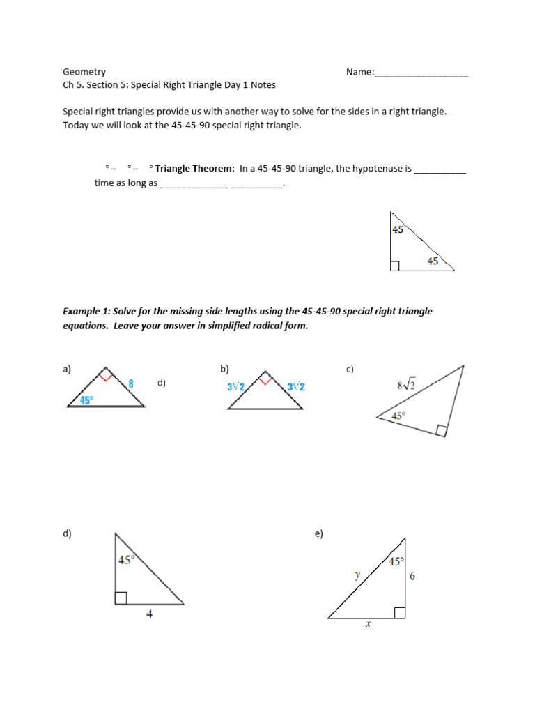 45-45-90 Triangle Calculations | PDF