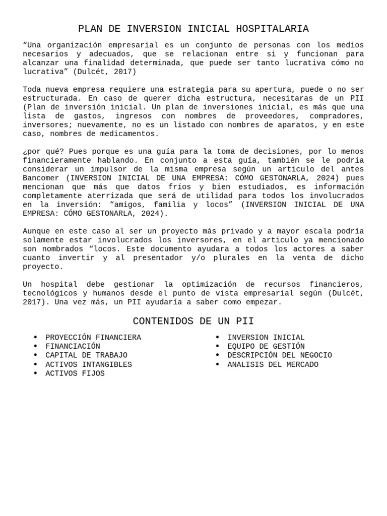 Plan de Inversion Inicial | PDF | Business | Inversiones