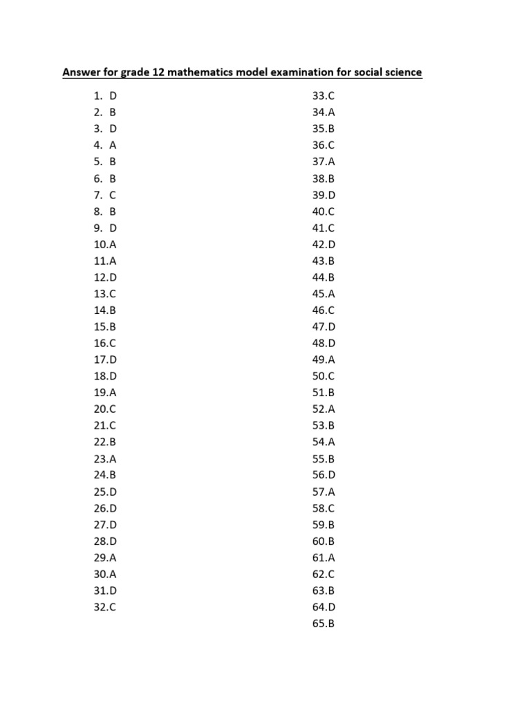 Grade 12 Math Exam Answers | PDF