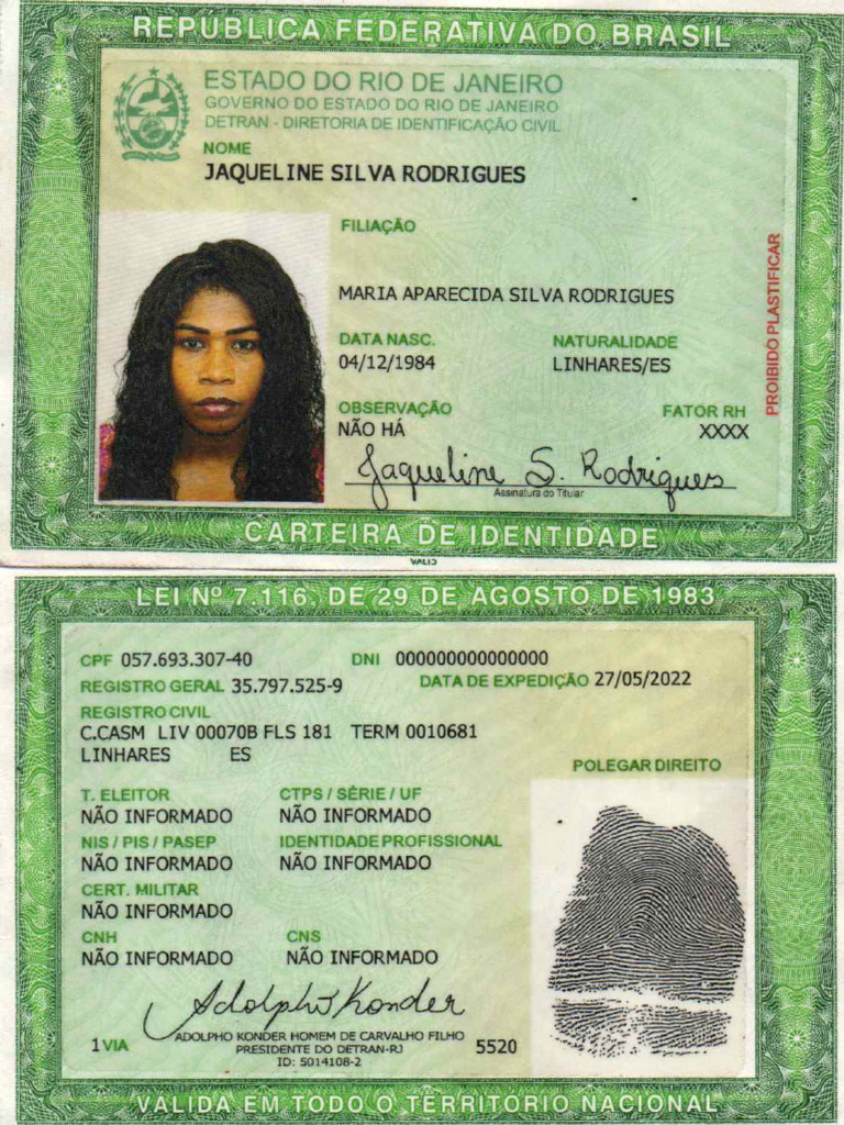 Identidade Frente e Verso Jaqueline | PDF
