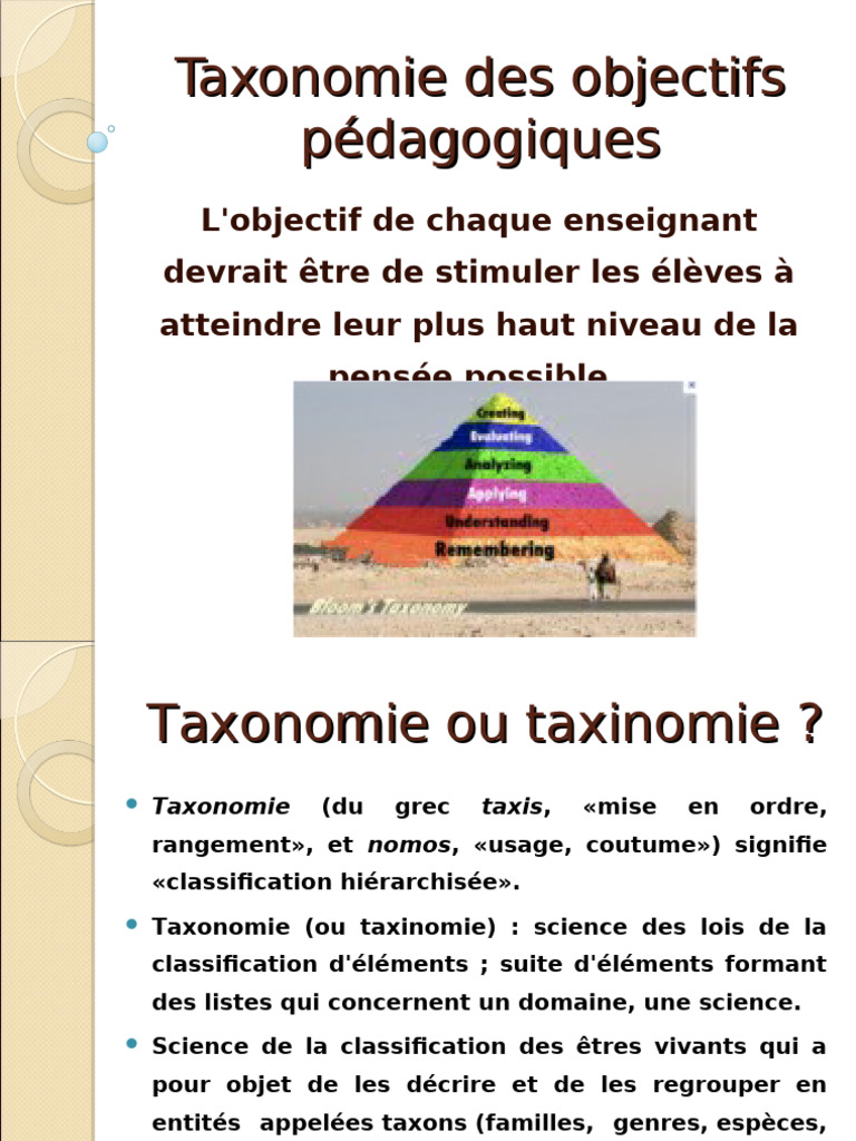 Taxonomie de Bloom et objectifs pédagogiques | PDF | Taxonomie ...