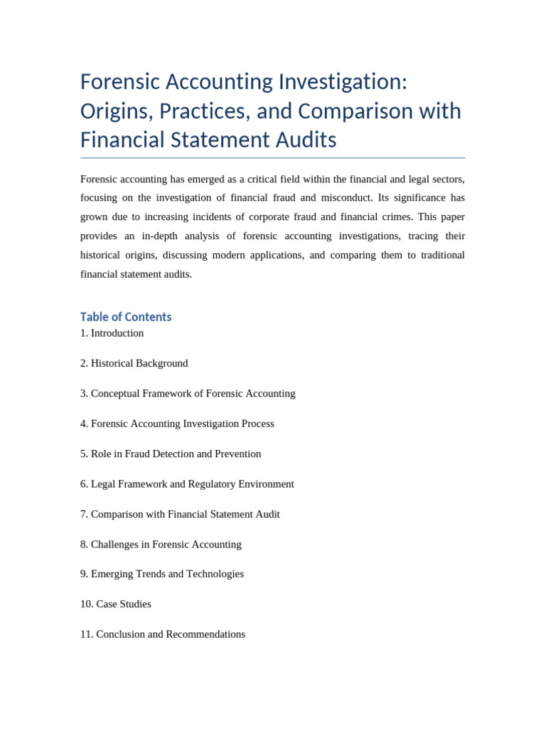 Forensic Accounting: Origins and Practices | PDF