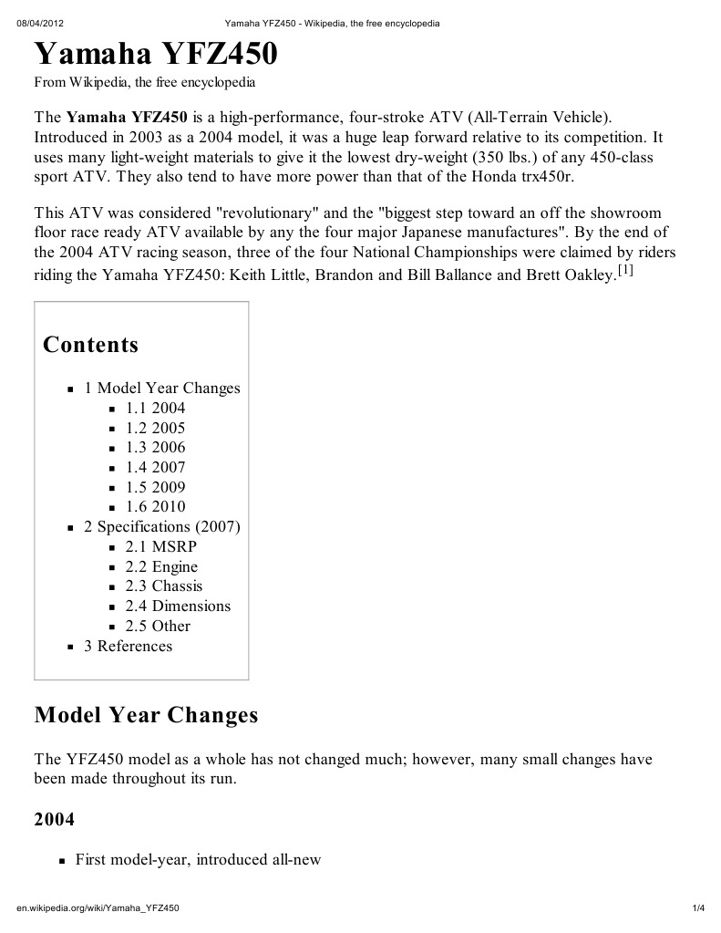 Yamaha YFZ450 - Wikipedia, The Free Encyclopedia | Suspension (Vehicle) |  Automotive Industry