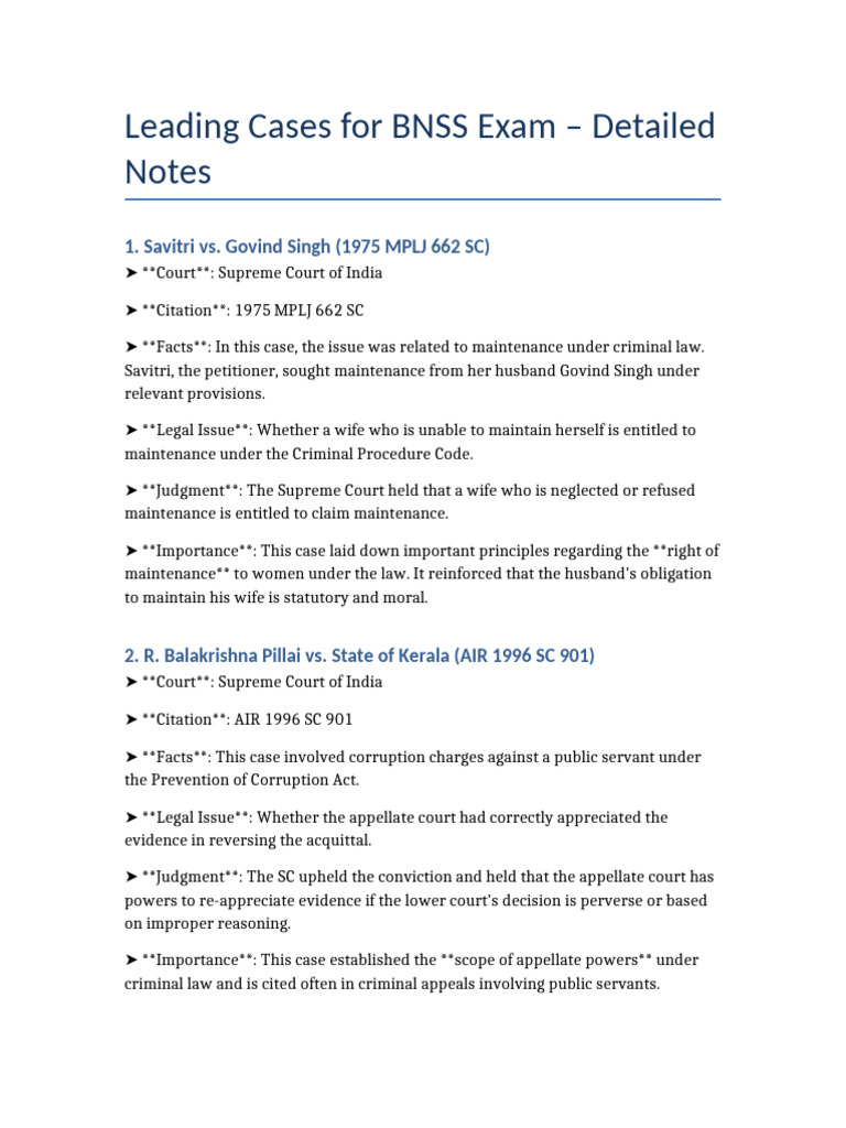 BNSS Leading Cases Notes | PDF | Appeal | Appellate Court