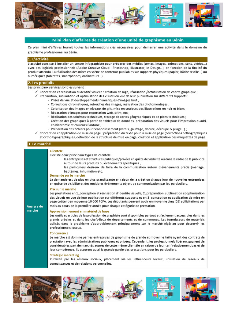 Unité de graphisme au Bénin : Plan d'affaires | PDF | Mise en page ...