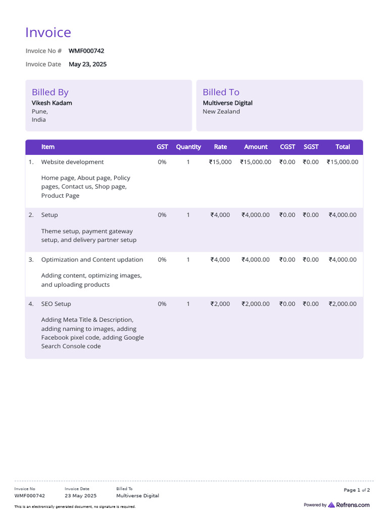 Invoice for Website Development Services | PDF | Invoice