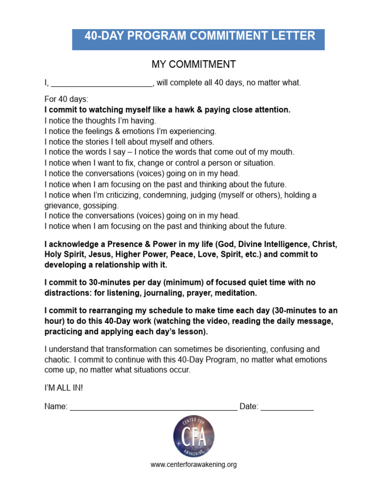 40-Day Personal Commitment Plan | PDF