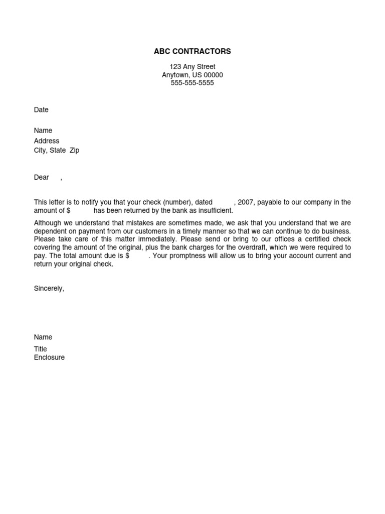 Insufficient Funds Notification Letter | PDF