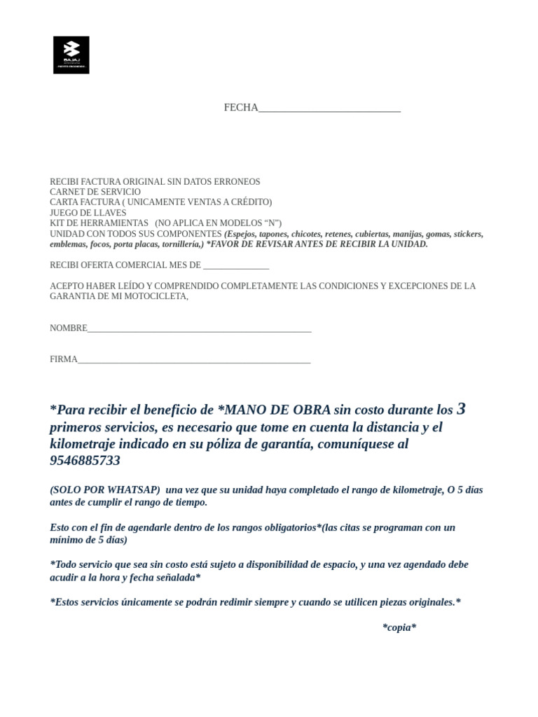 Condiciones de Garantía para Motocicletas | PDF