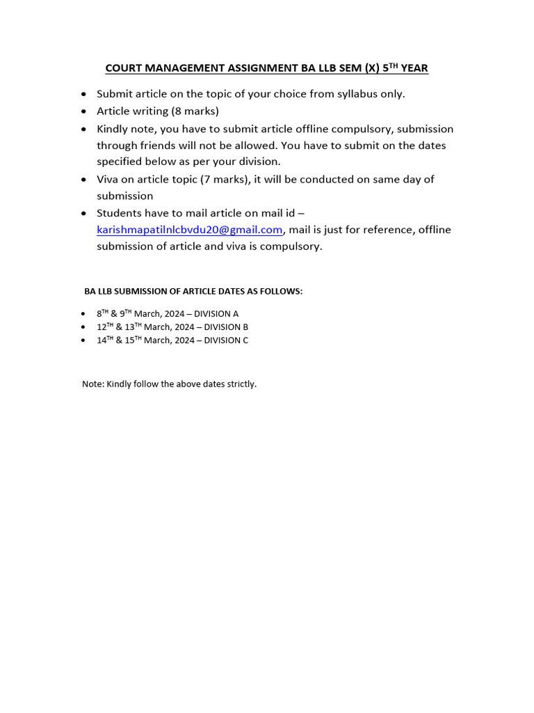 Court Management Assignment Ba LLB Sem | PDF