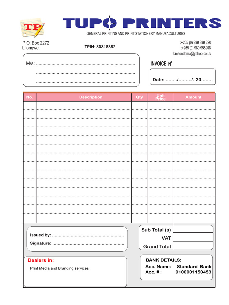Invoice Template for Printing Services | PDF | Business Documents