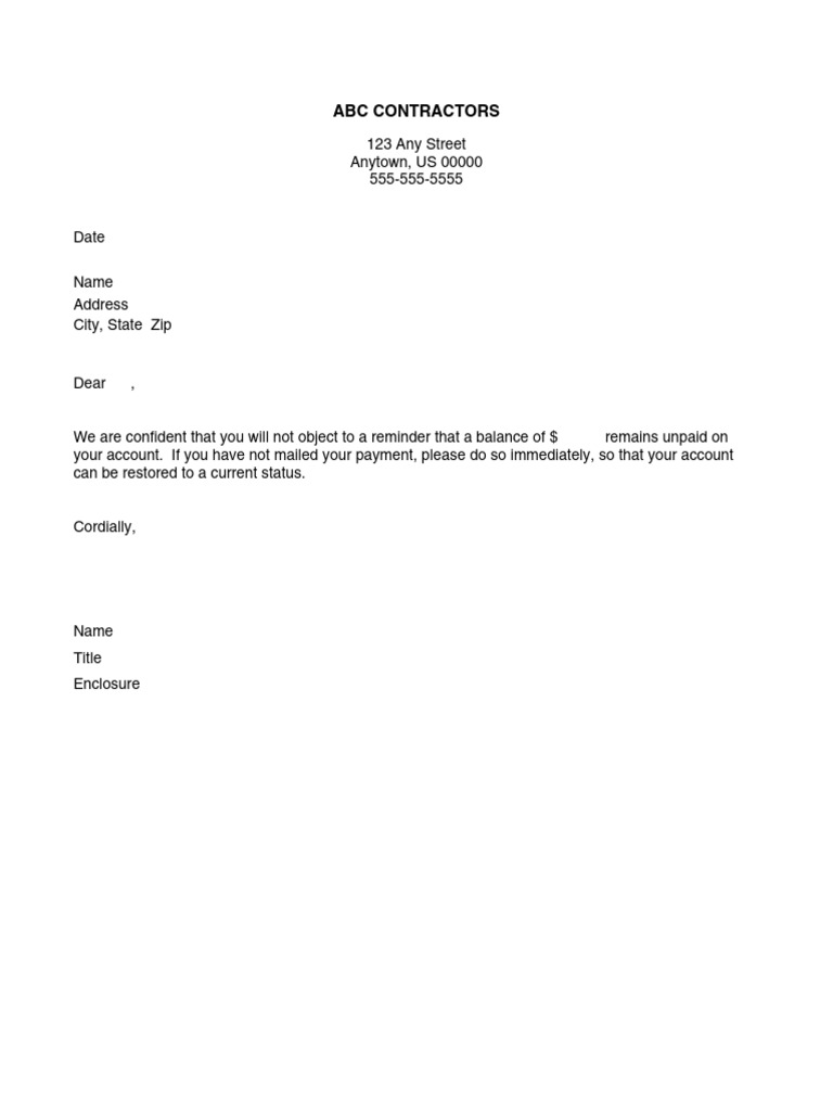 Unpaid Balance Reminder Letter | PDF
