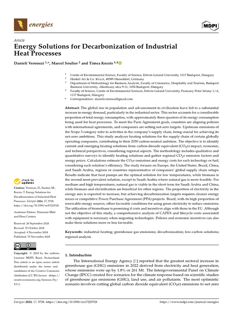 Decarbonizing Industrial Heat Solutions | PDF | Climate Change ...
