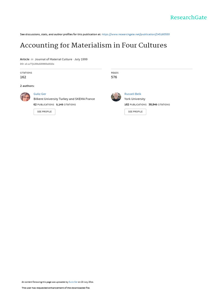 Materialism Across Four Cultures | PDF