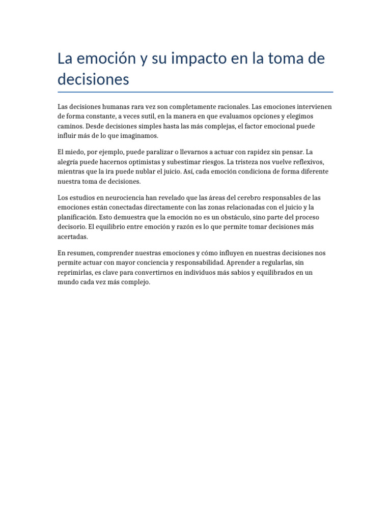 Emociones y Toma de Decisiones | PDF