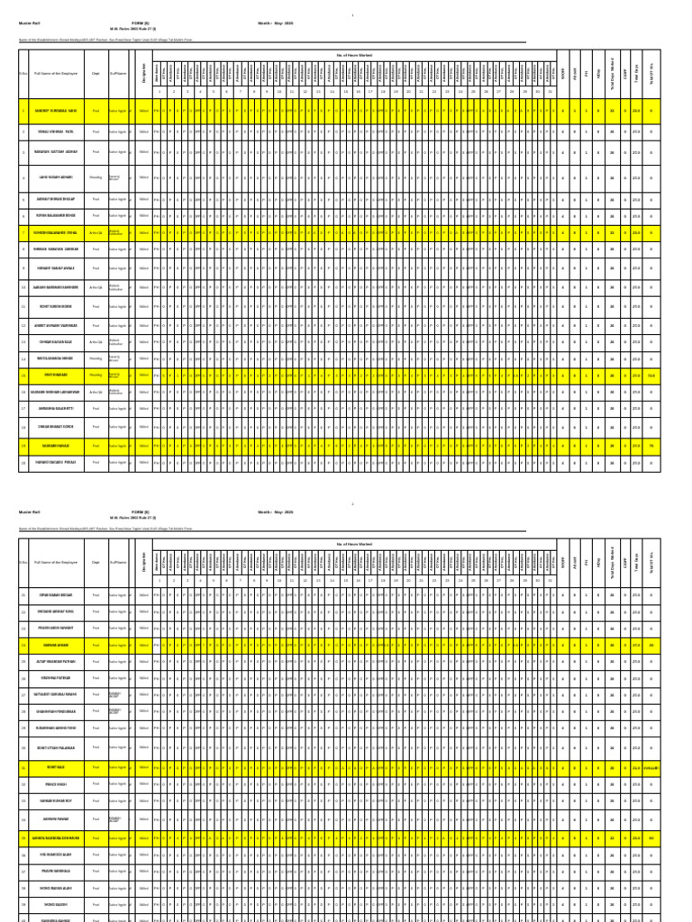 May 2025 Employee Attendance Roll | PDF