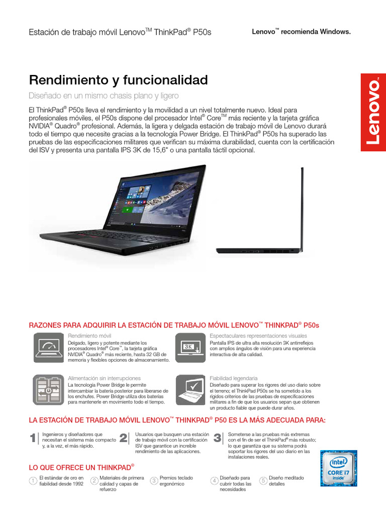 ThinkPad P50s: Potencia y movilidad | PDF | Lenovo | Puesto de trabajo