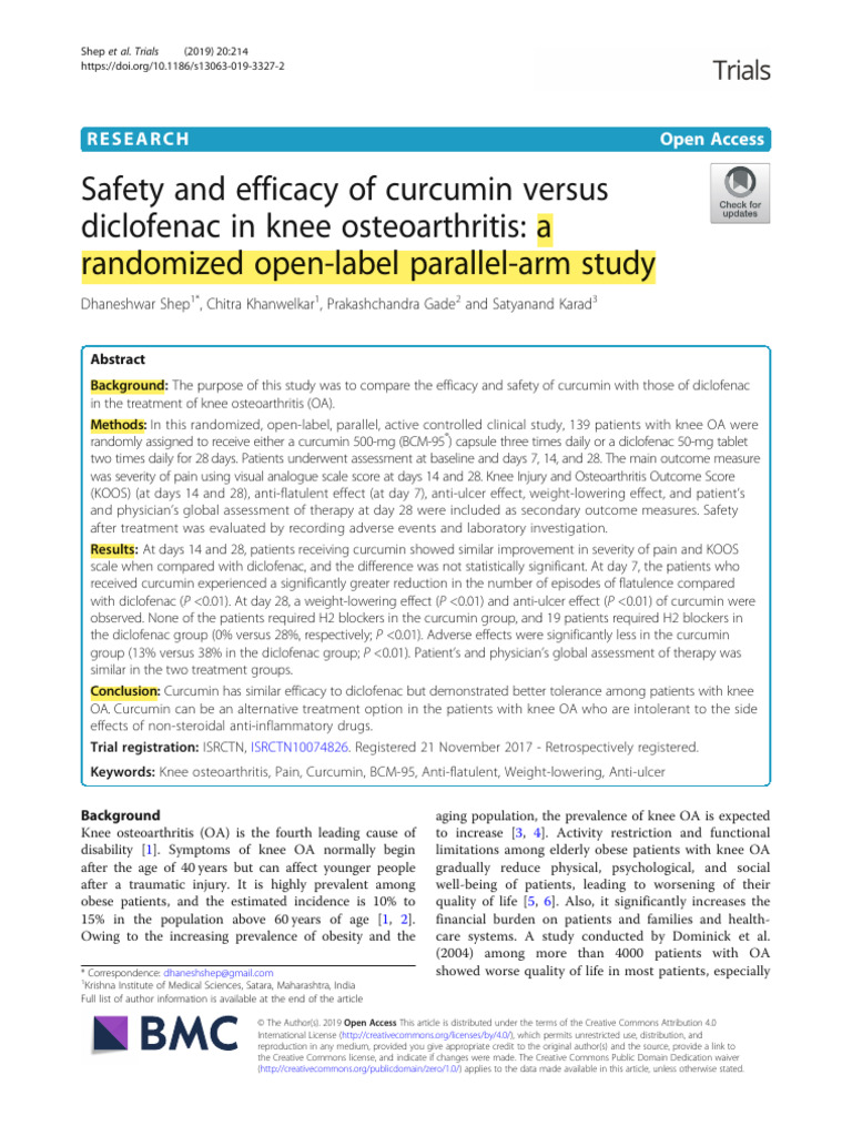 Safety and Efficacy of Curcumin Versus Diclofenac in Knee ...