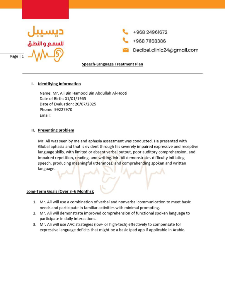 Speech-Language Treatment Plan for Aphasia | PDF | Aphasia | Speech