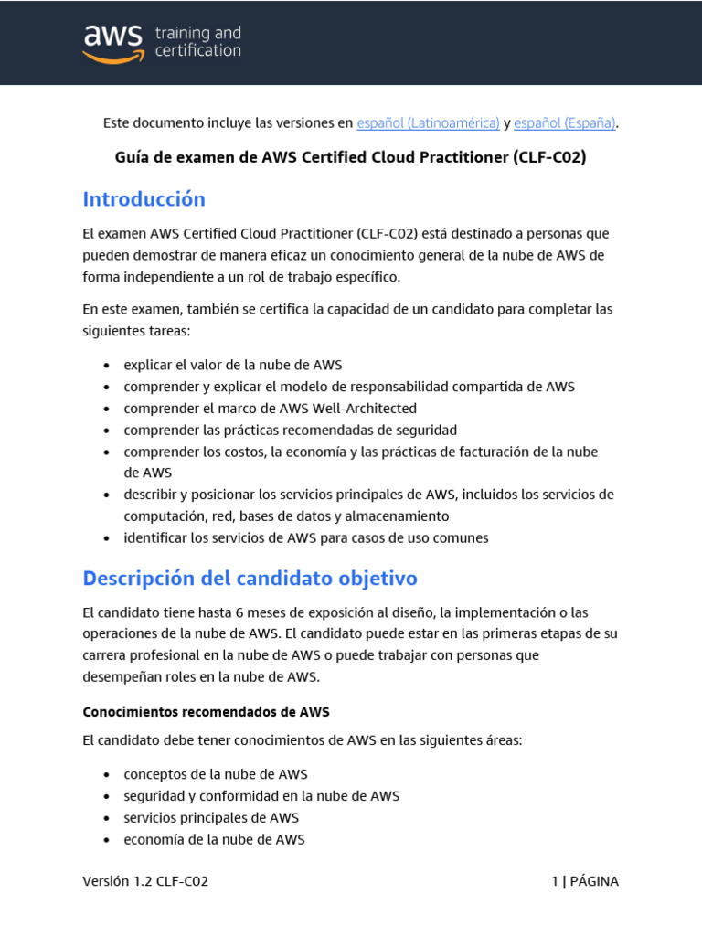 Guía de examen AWS CLF-C02 en español | PDF | Servicios web de Amazon ...