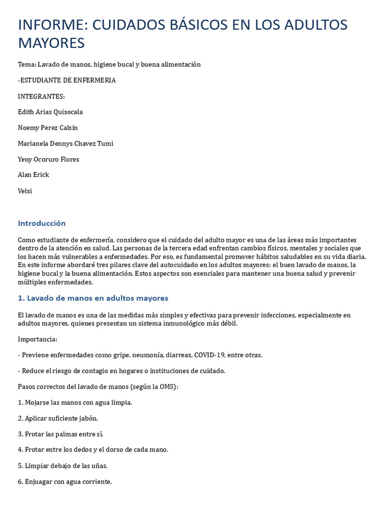Cuidados Esenciales para Adultos Mayores | PDF | Lavado de manos ...