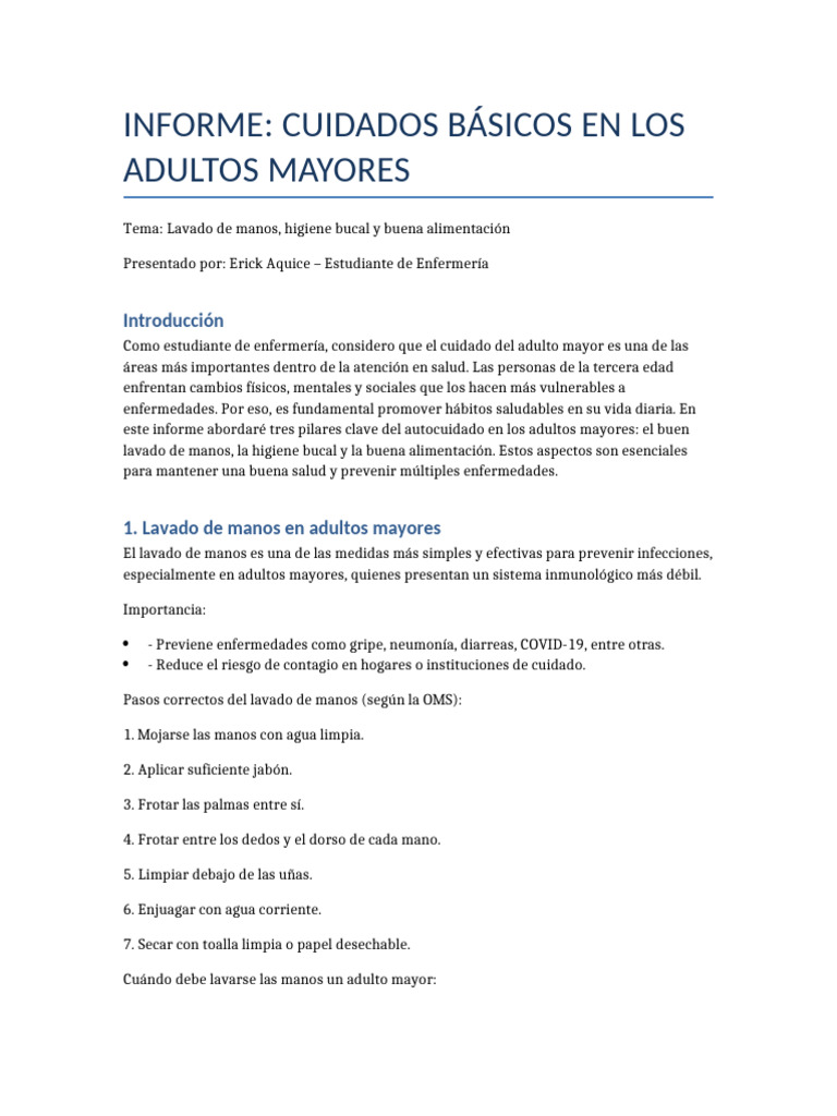 Cuidados Esenciales para Adultos Mayores | PDF | Lavado de manos ...
