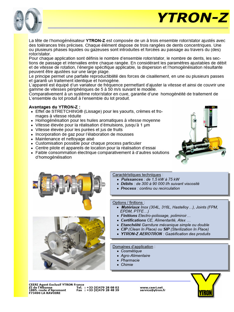 Homogénéisateur YTRON-Z : Performance Optimale | PDF | Émulsion | Yaourt