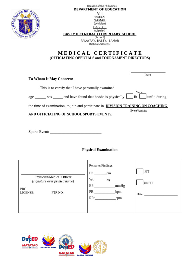 Medical Certificate for Sports Officials | PDF