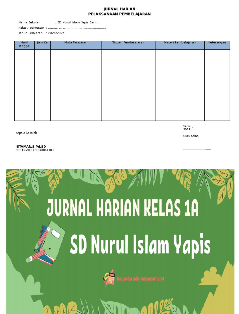 Jurnal Harian Kelas 6 Kurikulum 2025 | PDF