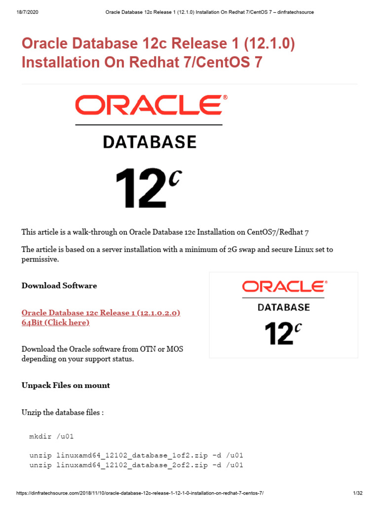 Oracle 12c Installation on RHEL 7 | PDF | Computing | Software