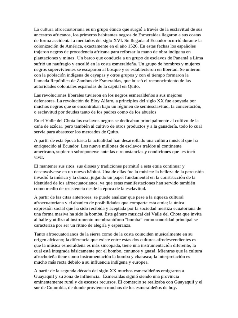 Historia y Cultura Afroecuatoriana | PDF
