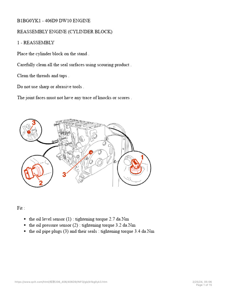 Sastavljanje Motora DW10 | PDF | Piston | Screw