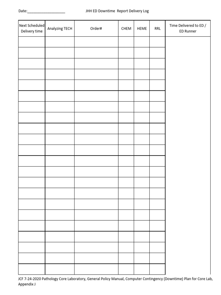 JHH ED Downtime Report Log | PDF