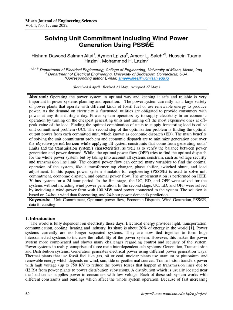 Solving Unit Commitment Including Wind Power Generation Using PSS®E ...