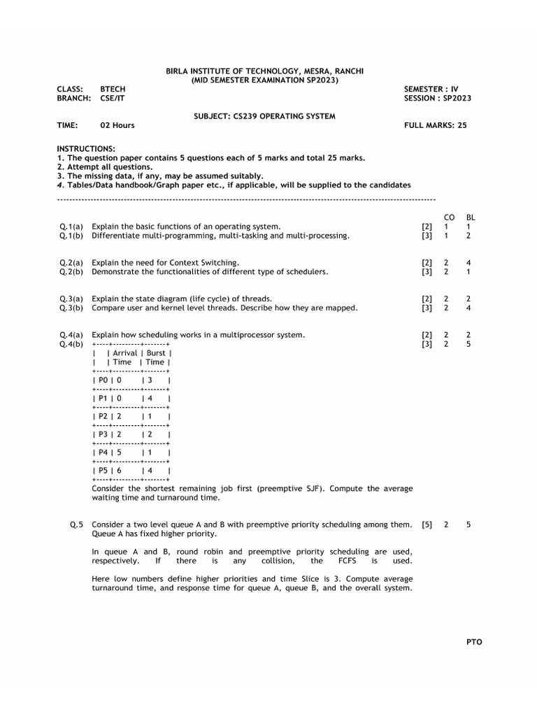 Operating System Pyqs | PDF