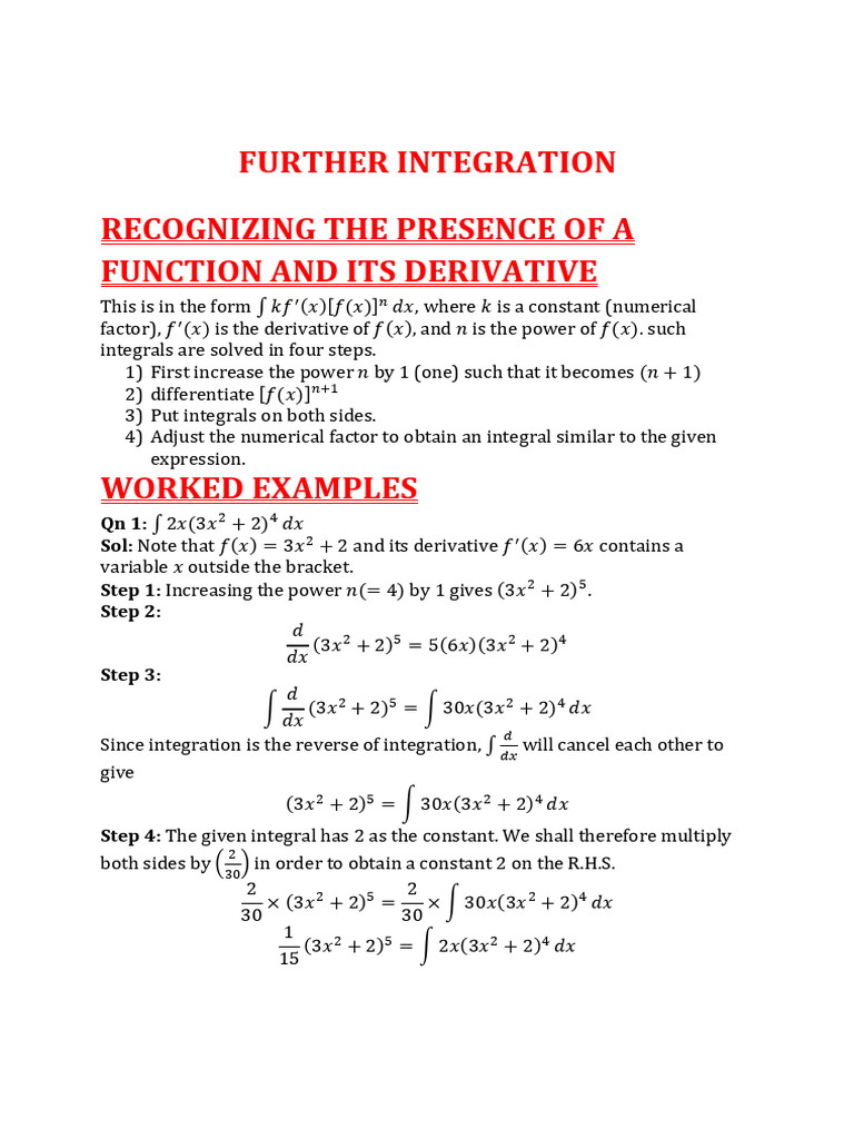 Function and Derivative Integration | PDF | Integral | Derivative