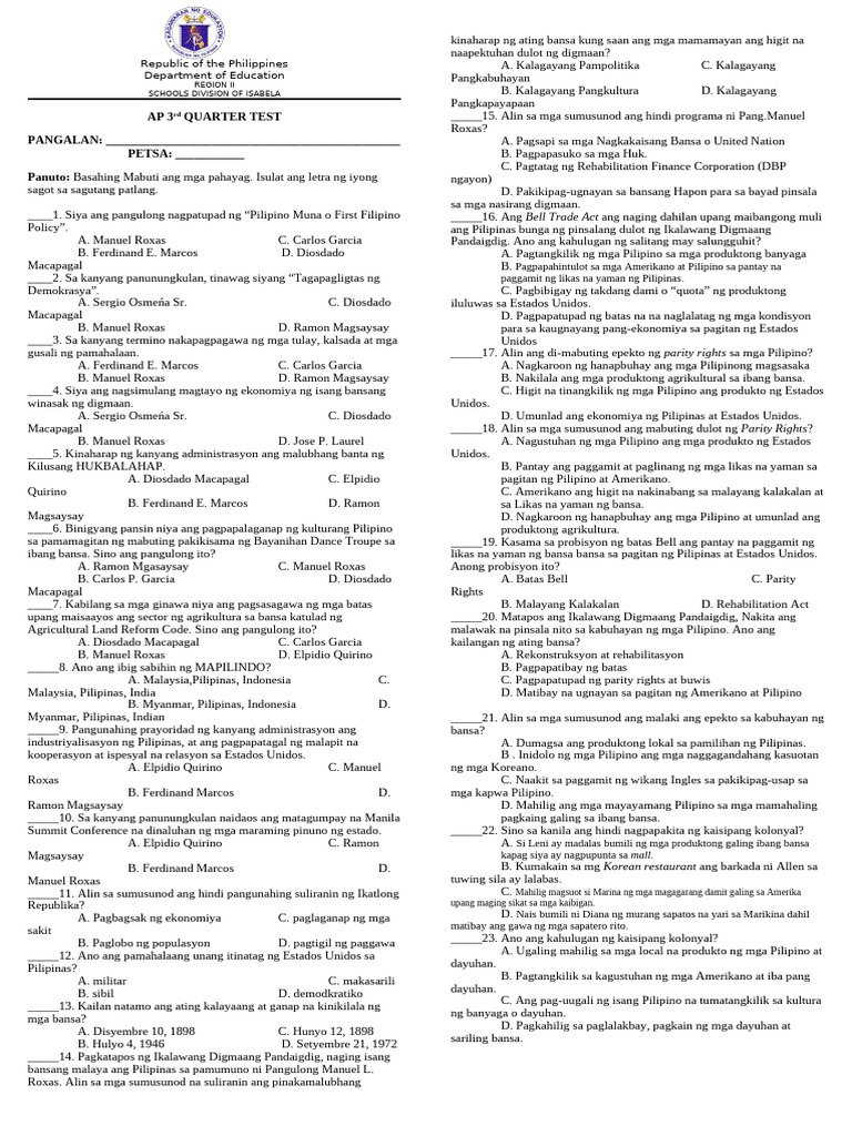 AP Q3 REVIEWER For Grade 6 | PDF