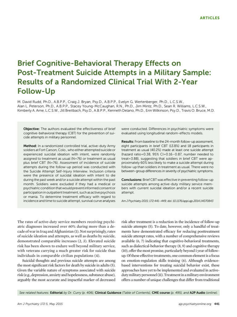 Brief CBT Reduces Suicide Attempts in Military | PDF | Cognitive ...