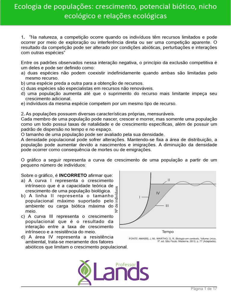 Potencial Biótico e Dinâmica Populacional | PDF | População mundial ...