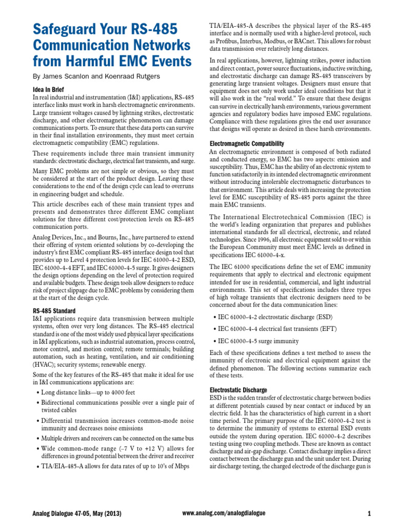 EMC Solutions for RS-485 Networks | PDF | Electromagnetic Compatibility ...