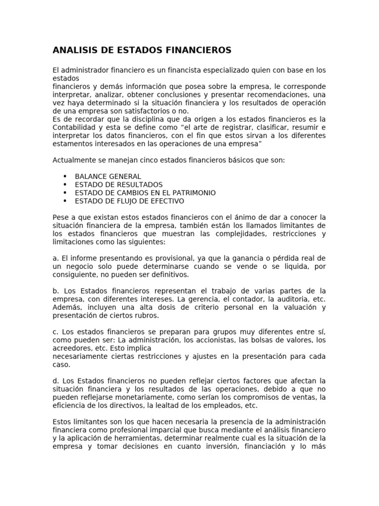 Análisis y Ratios de Estados Financieros | PDF | Estado financiero ...