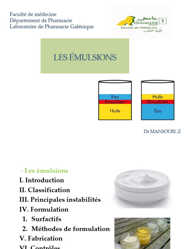 Guide complet sur les émulsions en pharmacie | PDF | Tensioactif | Émulsion